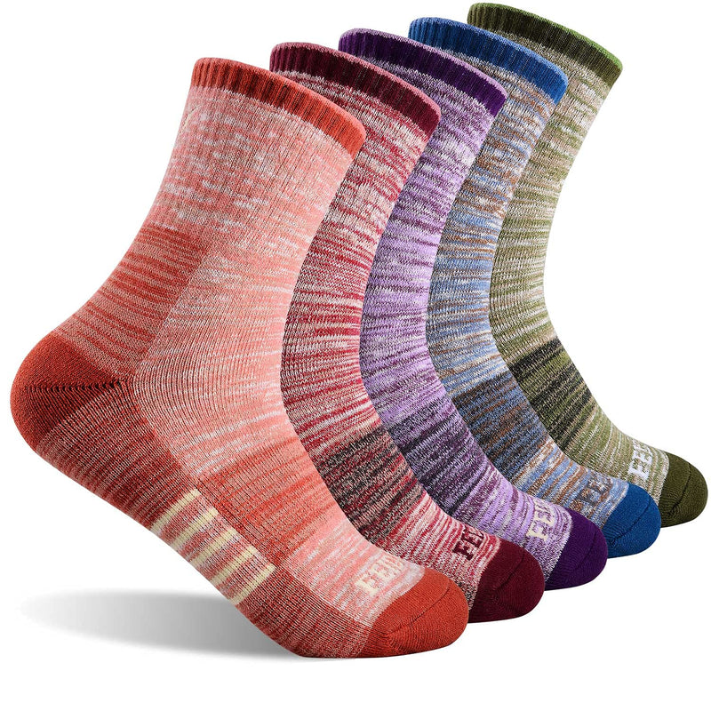 FEIDEER Women's Hiking Walking Socks, Multi-Pack Outdoor Recreation Socks Wicking Cushion Crew Socks Red/Blue/Green/Pink/Purple Medium - BeesActive Australia