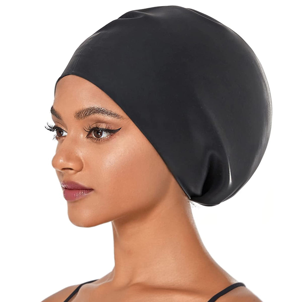 Tripsky Extra Large Swim Cap for Women Men,Waterproof Silicone Swimming Caps Ideal for Long Hair, Thick Curly Hair & Dreadlocks Braids Weaves Afro Hair - Keep Hairstyle Unchanged Black - BeesActive Australia