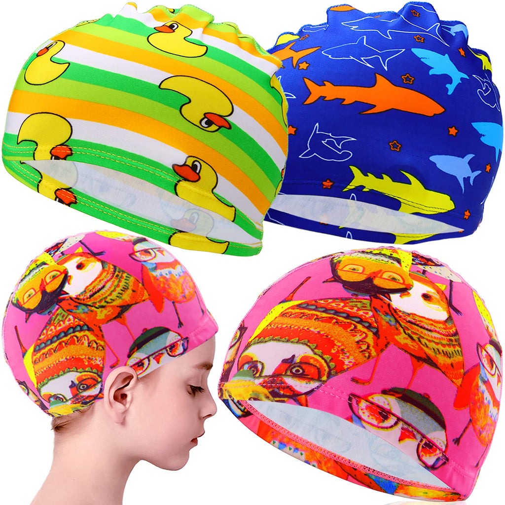 Polyester Breathable Non-Waterproof Cloth Fabric Swim Cap Swimming Hats Bathing Cap for 1-12 Year Kids, 3Pcs - BeesActive Australia