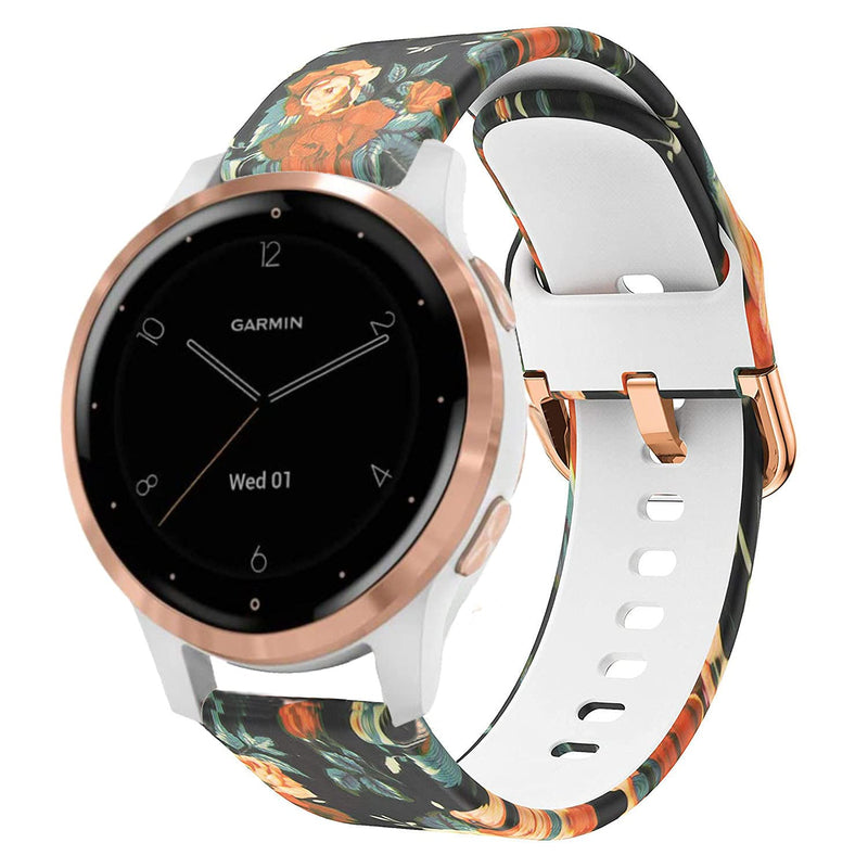 ViCRiOR Bands Compatible with Garmin Vivoactive 4S 40mm / Venu 2S Smart Watch, 18mm Quick Release Soft Silicone Fadeless Pattern Printed Floral Replacement Band for Garmin Vivomove 3S, Rose Flower - BeesActive Australia