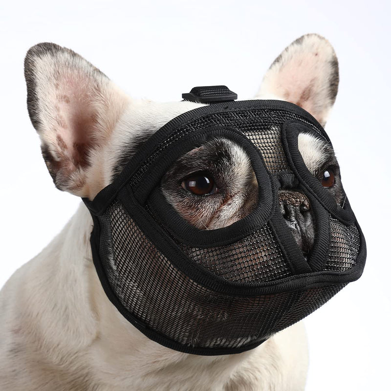 Short Snout Dog Muzzle, Breathable Mesh Flat Faced Muzzle for French Bulldog Shih Tzu and Pug,Mask Bulldog Muzzle for Biting Chewing Licking S Black - BeesActive Australia