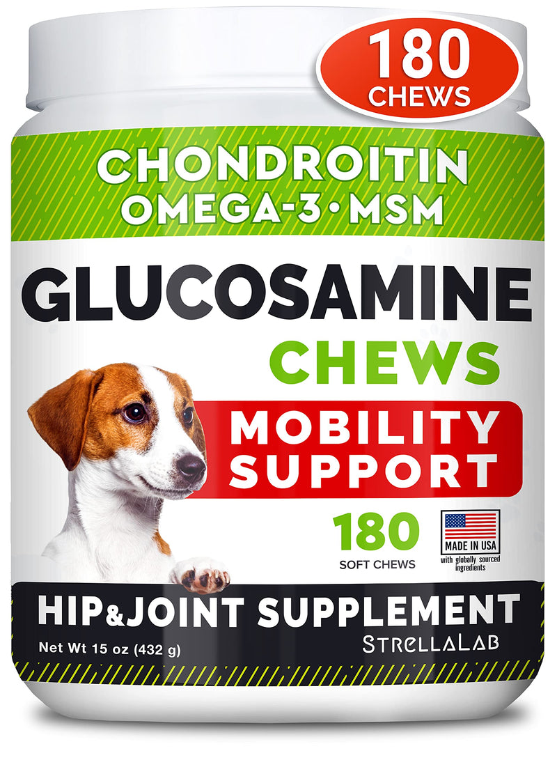 Glucosamine Treats for Dogs - Joint Supplement w/ Omega-3 Fish Oil - Chondroitin, MSM - Advanced Mobility Chews - Joint Pain Relief - Hip & Joint Care - Chicken Flavor - 180 Ct - Made in USA - BeesActive Australia