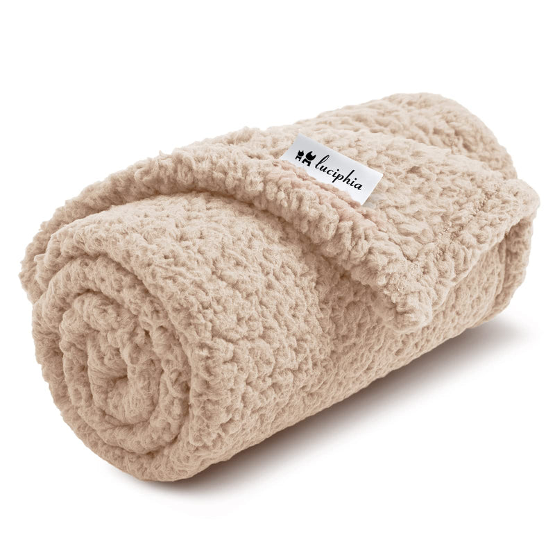 Premium Fleece Dog Blanket Soft Pet Sherpa Throw for Dog Puppy Cat Medium(31*41") Beige - BeesActive Australia