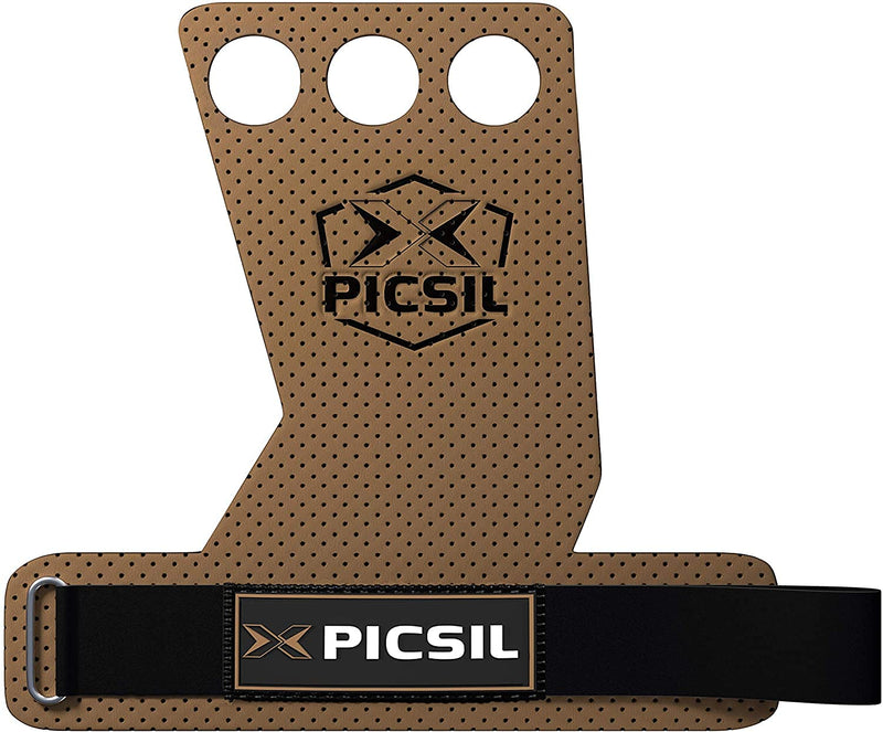 PICSIL Azor Grips 2 & 3 Holes, Hand Grips for Weightlifting, Muscleups, Pull Ups, Gymnastics,Protection Palm to Prevent Blisters and Rips, for Men and Women Brown 3H Small - BeesActive Australia
