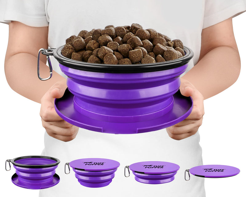 Tuff Pupper SuperBigSlurp - Collapsible Dog Bowls | Convenient Dog Travel Bowls w/Storage Lid | Keeps Pups Hydrated and Full | Portable Dog Water Bowls & Large Travel Bowls for Pets | Patent Pending Ultra Violet XL (60oz) - BeesActive Australia