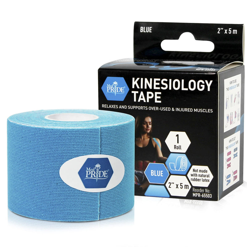 Medpride Kinesiology Tape - Latex-Free Athletic Tape for Pain Relief, Injured Muscle Support- Therapeutic Sports Tape Stabilizes Knee, Muscle & Joints- 1 Uncut Tape Roll [2” x 16.4 Feet] Blue - BeesActive Australia