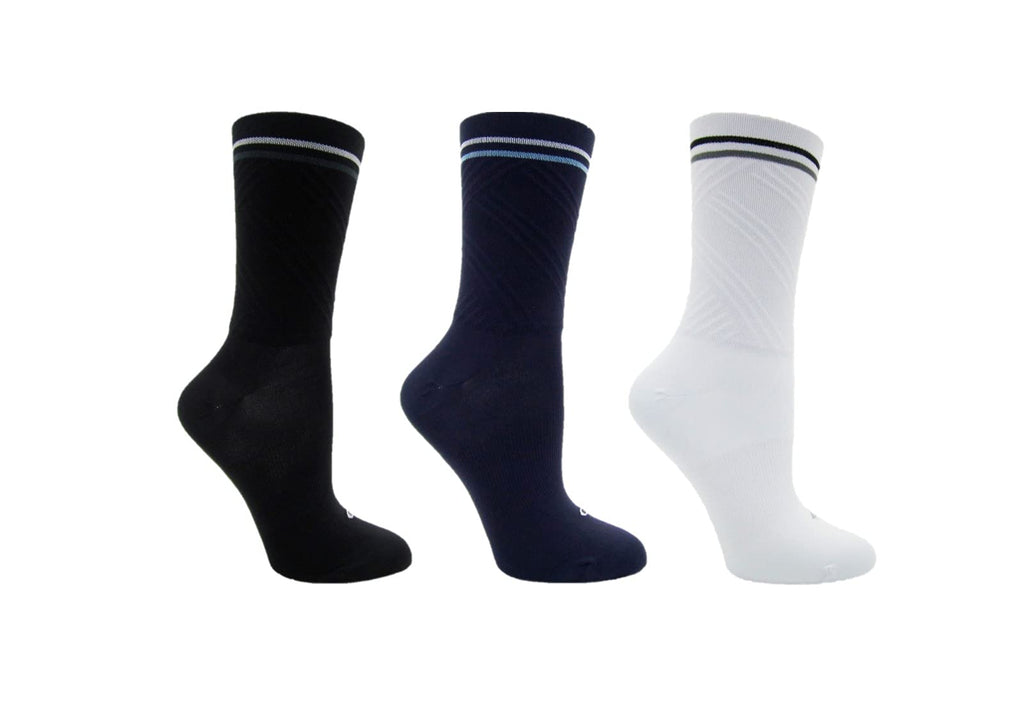 ELITE Cycling Compression Socks - Dark Blue, White, Black - Stripes, Multicolor, 9-11 - BeesActive Australia