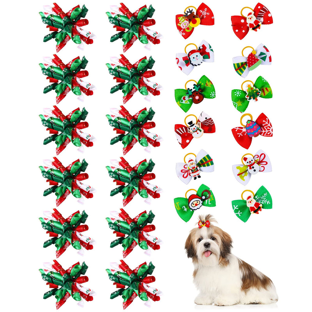 24 Pieces Christmas Dog Hair Bows with Rubber Bands Snowflake Pet Curve Bows Snowman Dog Topknot Bows Christmas Dog Bowknot Bows Pet Grooming Bows for Pet Dog Cat Hair Accessories - BeesActive Australia