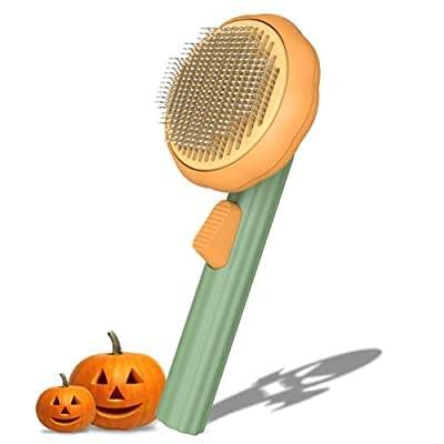 Awpland Pet Pumpkin Self Cleaning Slicker Brush, Cat Massage Comb with Button and Soft Bent Pain-Free Bristles for Shedding and Grooming, Removes Loose Undercoat Gently Tool for Dogs Cats Puppy Rabbit Orange - BeesActive Australia