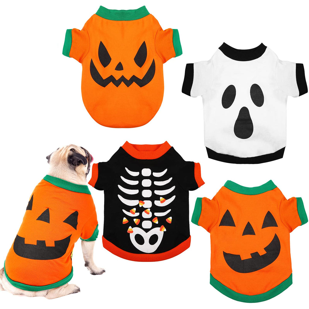 4 Pieces Dog Halloween Shirt Puppy Shirts Pet Clothes Funny Skeleton, Pumpkin Head,Ghost T-Shirt for Small Dogs Cat Halloween Tee Shirt Halloween Cosplay Pet Apparel Medium Size - BeesActive Australia