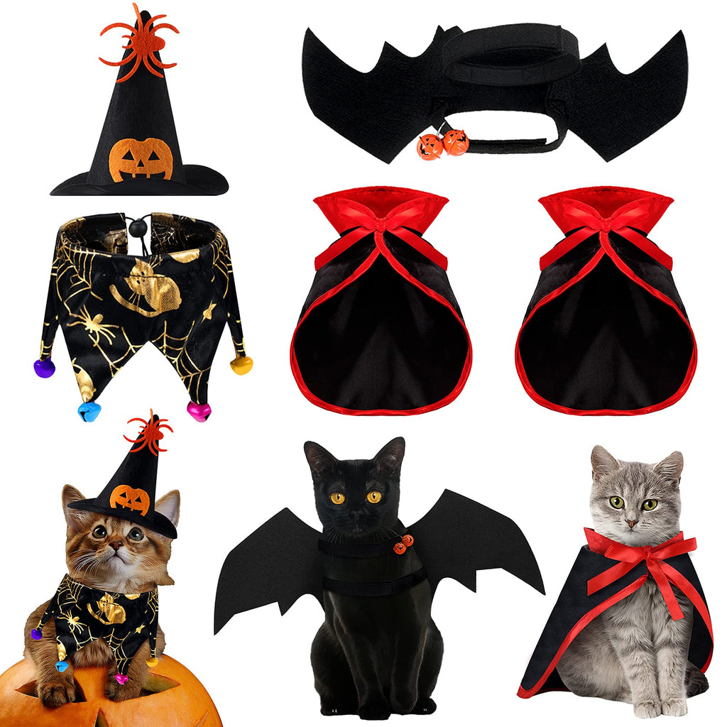 5 Pieces Halloween Cat Costumes Cat Bat Wings Kitten Costume Cat Vampire Cloak Reversible Pumpkin Bat Cape Cat Pumpkin Witch Purple Cloak Red Cloak - BeesActive Australia