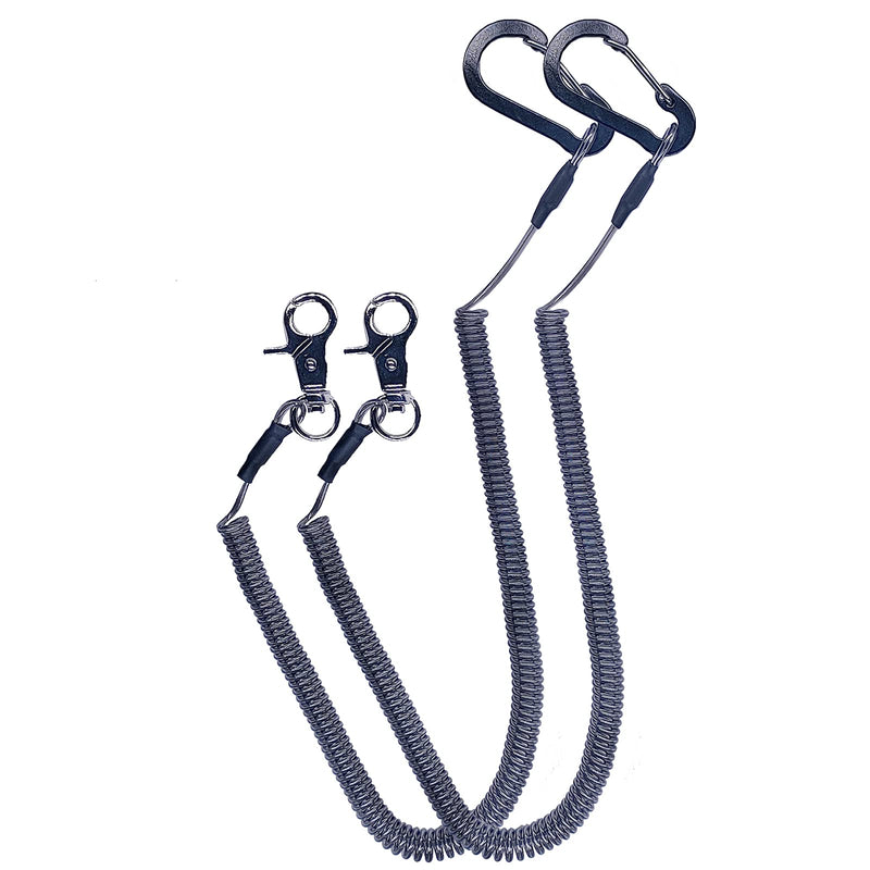 LAIBOREC Fishing Lanyards, Heavy Duty Coiled Lanyard Steel Wire Retractable Safety Fishing Tool Ropes Accessories with Carabiner and Lobster Clip for Rods, Pliers, Boating, Paddles, Kayak(2PCS) - BeesActive Australia