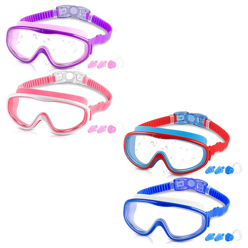 COOLOO Kids Goggles for Swimming for Age 3-15, 4 Pack Kids Swim Goggles with nose cover, No Leaking, Anti-Fog, Waterproof - BeesActive Australia