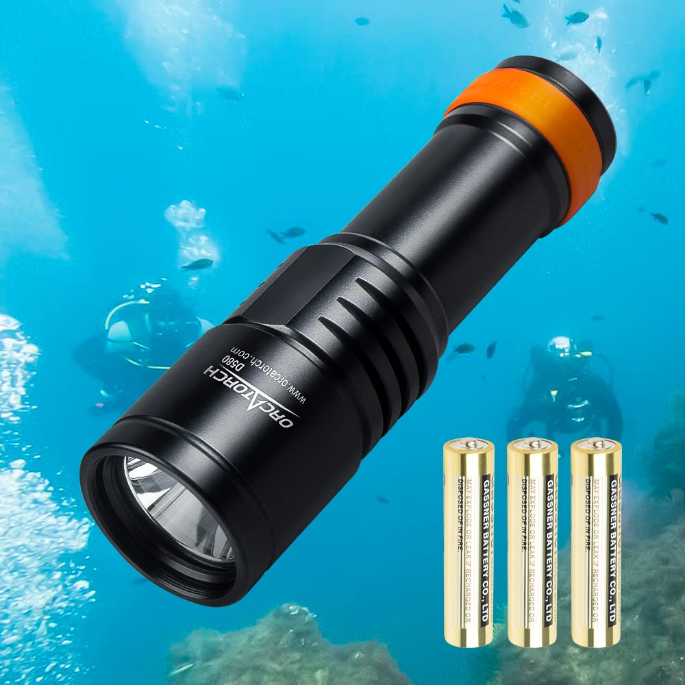 ORCATORCH D580 Scuba Dive Light, Max 530 Lumens Underwater Flashlight with 6 Degrees Narrow Beam, IP68 Waterproof Twist Switch Night Dive Torch, 3 AAA Batteries Included - BeesActive Australia
