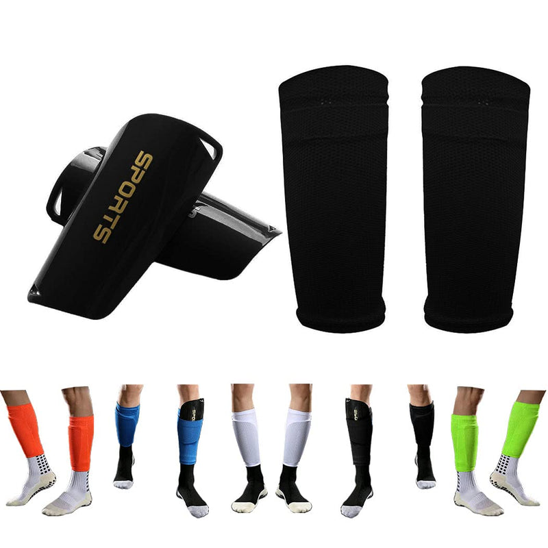 Youth Soccer Shin Guards for Kids Child with Sleeves Soccer Shin Pads and Shin Guard Sleeves Calf Sleeves Protective Gear for Boys Girls Kids Youth Teenagers Adult Black M 3'11" - 4'6" - BeesActive Australia