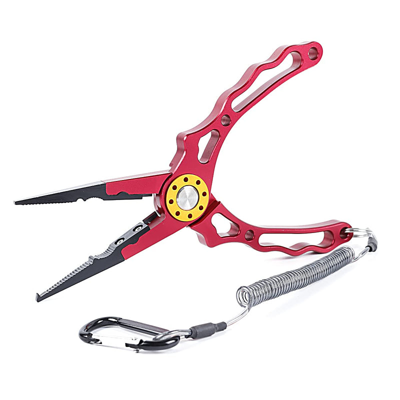 LIPOUD Aluminum Multitool Fishing Pliers with Hook Remover Lead Pressing Thread Cutting Split Ring and Lanyard Red - BeesActive Australia