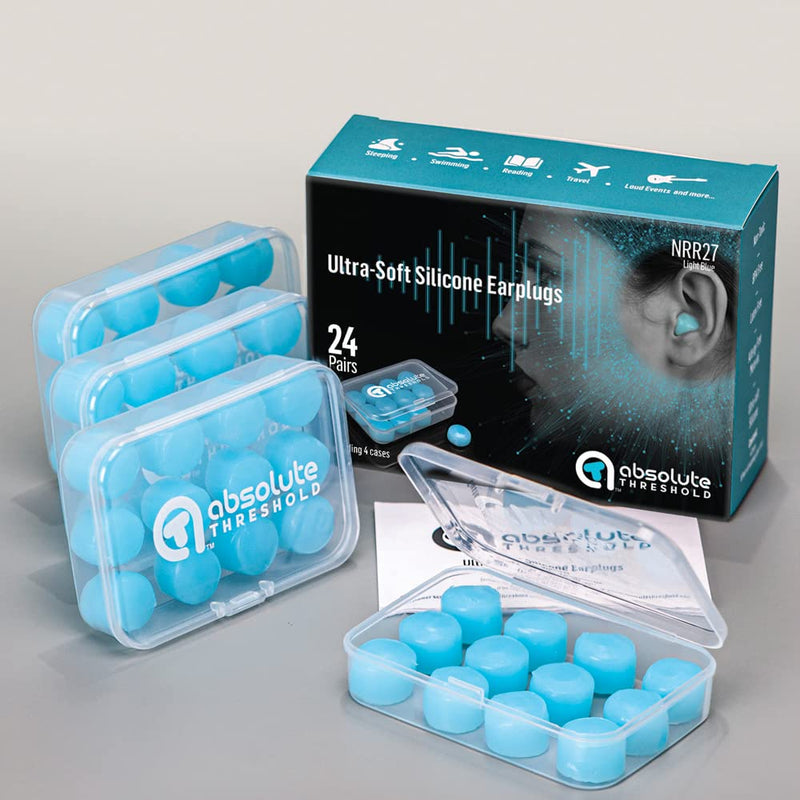 Ultra Soft Silicone earplugs for Sleeping, Travel, Swimming, Working, snoring, Reusable, moldable, Waterproof, Noise Reduction, Noise Cancelling, 24 Pairs Value Pack (Light Blue) Light Blue - BeesActive Australia