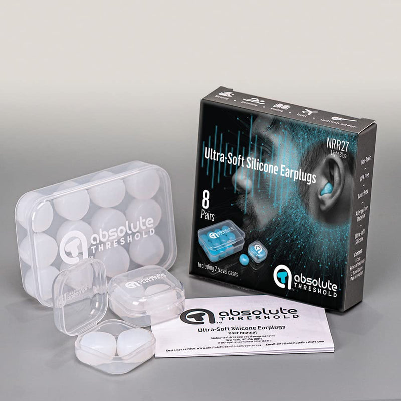 Ultra Soft Silicone earplugs for Sleeping, Travel, Swimming, Working, snoring, Reusable, moldable, Waterproof, Noise Reduction, Noise Cancelling, 8 Paris, with 2 Travel Cases Premium Pack (White) - BeesActive Australia