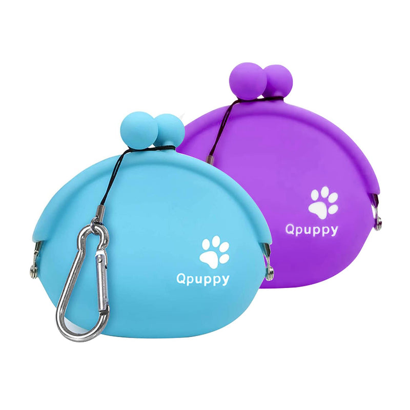 QPZ Ordinary Dog Treat Training Pouch Fashion Portable Small Dog Training Treat Pouch Treat Pouches for pet Training Coin Purse Silicone Coin Pouch Key Case blue purple 2PCS - BeesActive Australia