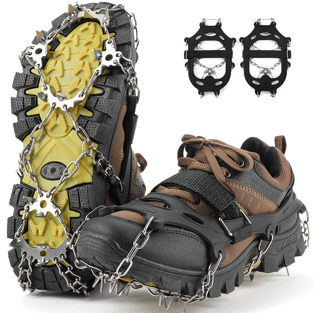 ROCKRAIN Ice Cleats Crampons Snow Traction 19 Stainless Steel Spikes for Winter Walking Hiking Climbing Fishing Black X-Large - BeesActive Australia