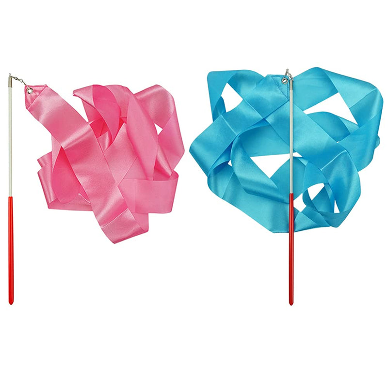 FAZHBARY Blue and Pink Rhythmic Gymnastics Ribbon Wands Praise Dancing Streamers for Kids Baton Twirling Talent Shows Artistic Dancing - BeesActive Australia