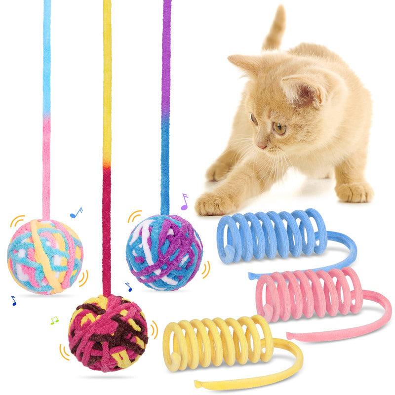 Cat Toy Balls, Woolen Yarn Cat Ball with Bell Inside and Cat Spring Toys, Cat Toys for Indoor Cats, Interactive Cat Chew Toys for Kittens Multicolor-6pack - BeesActive Australia