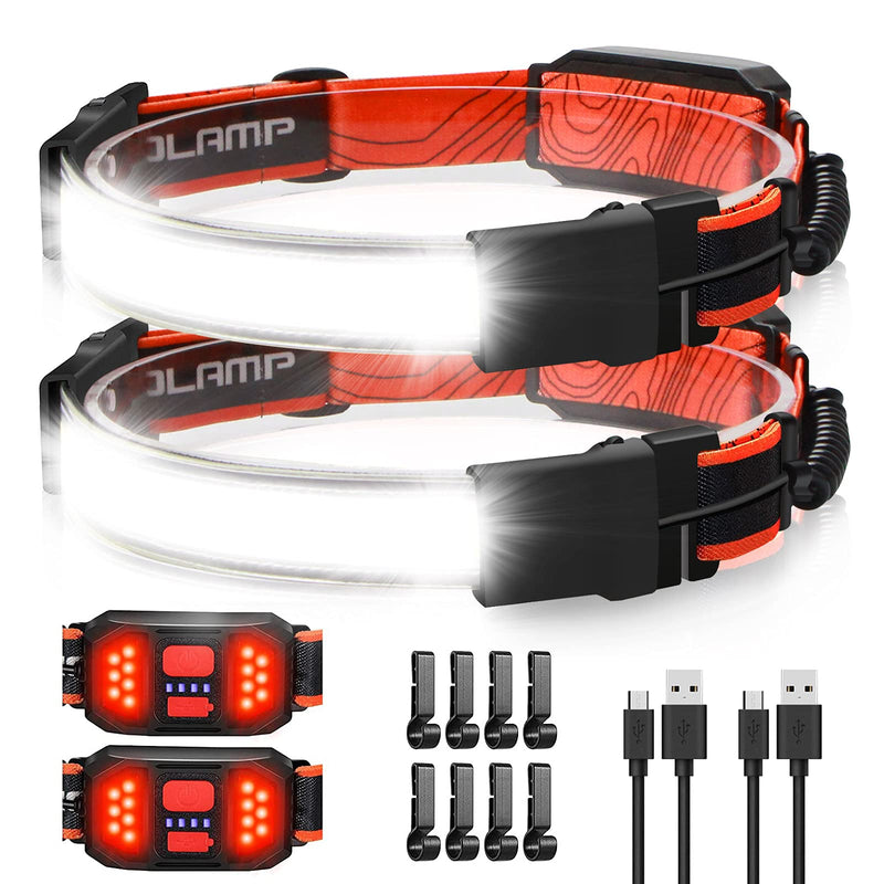 LED Headlamp Flashlight, 1000lumens 230° Broadbeam Headlight, USB Rechargeable Head Lamp with Red Taillight, Lightweight Waterproof Headlamps for Camping Running Hiking, Hard Hat Headlamp 2pcs Widebeam Headlamp - BeesActive Australia
