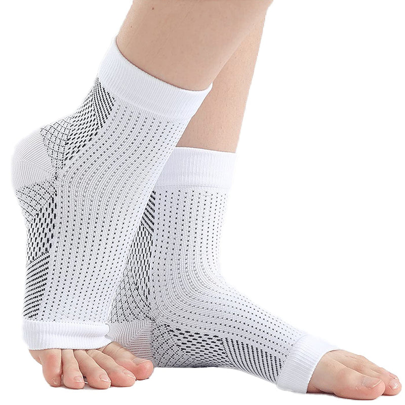 Pro Ankle Brace Compression Support Sleeve-Injury Recovery for Sports Relieves Achilles Tendonitis, Joint Pain. Plantar Fasciitis Foot Socks with Arch Support, Reduces Swelling and Heel Spur Pain 01 White (1 Pair) Small-Medium - BeesActive Australia