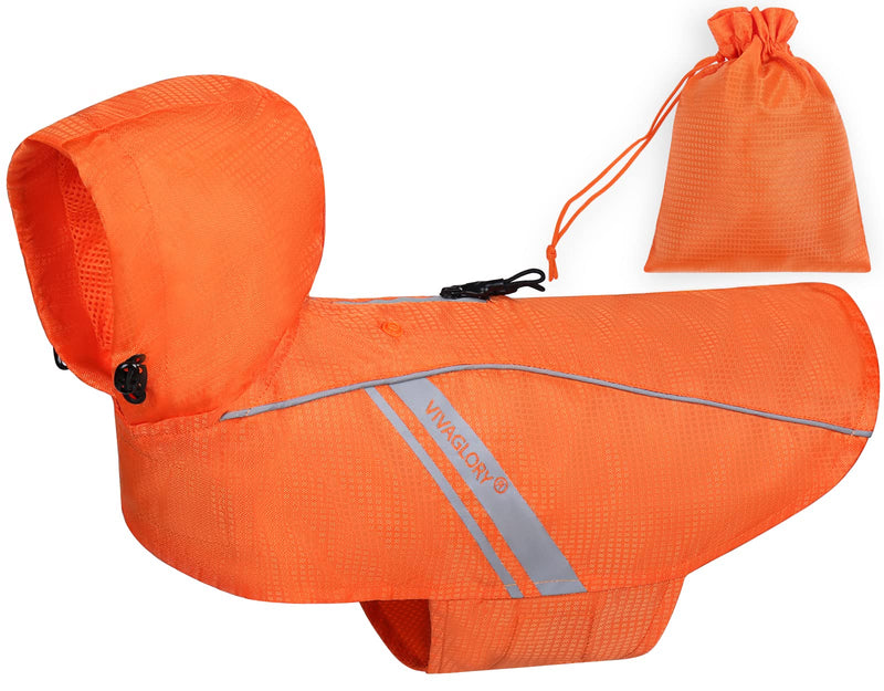 VIVAGLORY Dog Raincoat for Small Medium Large Dogs, Easy on & Off Pet Rain Clothes with Storage Bag, Reflective Lightweight Breathable Dogs Safety Vest Jackets for Outdoor Adventures, Walking, Hunting S (18"-22" chest girth) Orange - BeesActive Australia