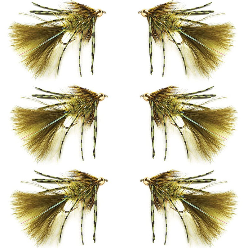 Thor Outdoor BH Woolly Bugger Streamer Fly - 6 Pc Fly Fishing Set – 1/2 Dozen Wet Flies for Trout, Panfish, and Bass Legged Olive - Size #8 - BeesActive Australia