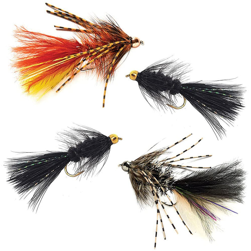 Thor Outdoor BH Woolly Bugger Streamer Fly Fishing Set – Wet Flies for Trout, Panfish, and Bass Fire Tiger-L, Black, Tan-L - Size #10 - BeesActive Australia