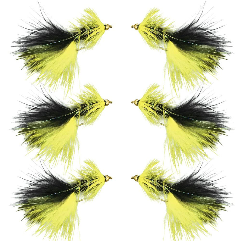 Thor Outdoor BH Woolly Bugger Streamer Fly - 6 Pc Fly Fishing Set – 1/2 Dozen Wet Flies for Trout, Panfish, and Bass Black & Yellow - Size #10 - BeesActive Australia