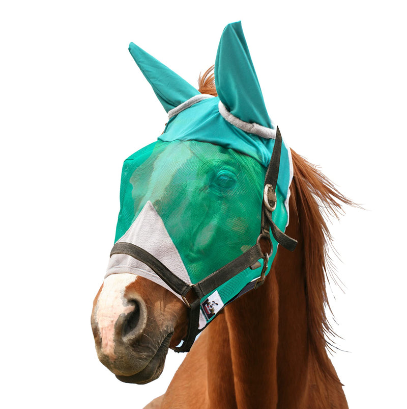 Downtown Pet Supply - Horse Fly Mask with or Without Ears/Nose - Horse Mesh Face Mask or Horse Face Cover with Velcro Straps and Fleece Lined Ear Holes With Ears L - BeesActive Australia