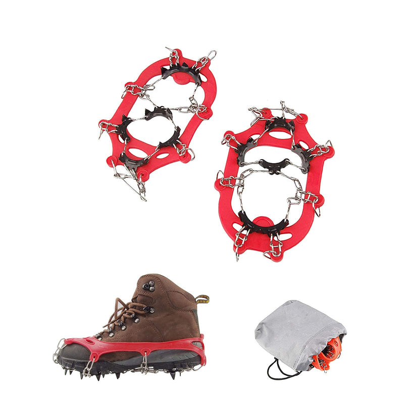 LINXGR 11-Spikes Kids Crampons Ice Cleats for Hiking Boots 11 Teeth Anti Slip Microspikes Kids Crampons Small for Hiking Climbing Walking Shoes Unisex, Toddler-Preschool-Gradeschooler-Teens Red Small for Toddlers/Little Kids - BeesActive Australia