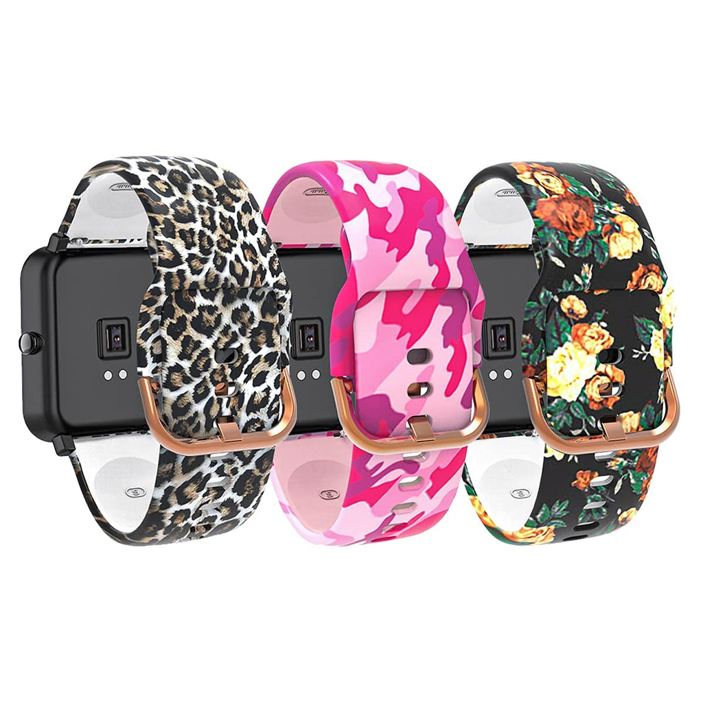 3-Pack Bands Compatible with Veryfitpro Smart Watch ID205 ID205L ID205S ID205U ID215G ID216 Uwatch 3 Smart Watch Band, Soft Silicone Pattern Printed Straps Replacement for Woman&Men (3 Colors B) Leopard &CamoPink&Flower - BeesActive Australia