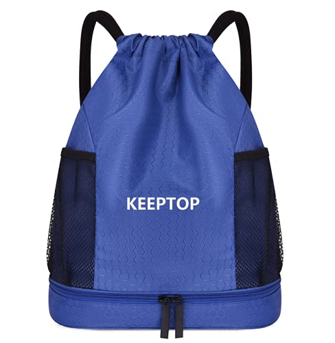 Waterproof Drawstring Backpack Training Gymsack Drawstring Strap Dry Wet Depart Daypack Casual Bags Swimming Yoga Sport Shoulder Rucksack (Blue) Blue - BeesActive Australia