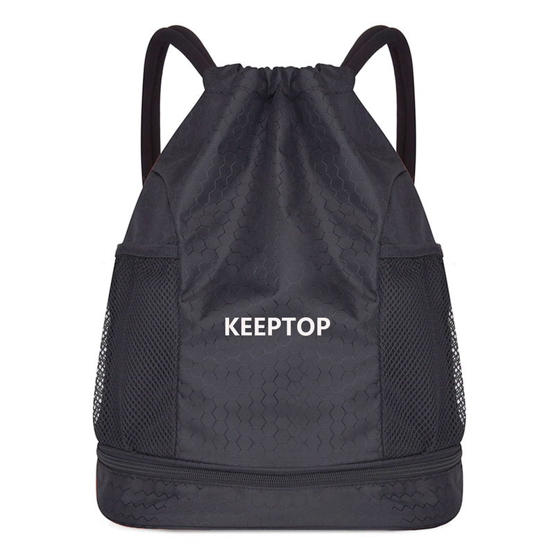 Waterproof Backpack Training Gymsack Drawstring Strap Lightweight Dry Wet Depart Daypack Casual Bags for Gym Shopping Swimming Yoga Sport Shoulder Rucksack (Black) Black - BeesActive Australia
