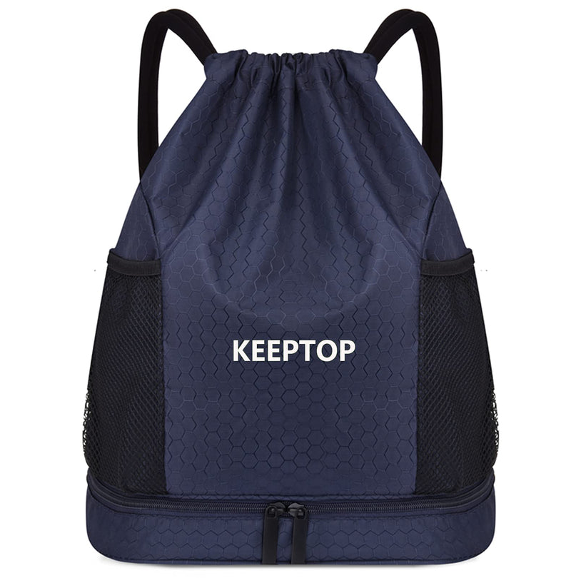 Waterproof Drawstring Backpack Training Gymsack Drawstring Strap Dry Wet Depart Daypack Casual Bags Swimming Yoga Sport Shoulder Rucksack (Dark Blue) Dark Blue - BeesActive Australia