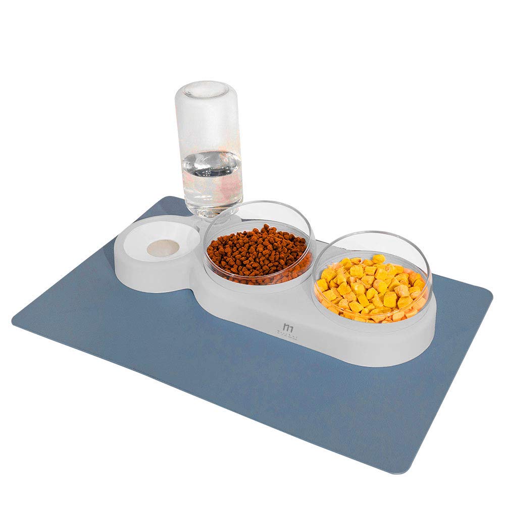 Marchul Gravity Water and Double Food Bowls, Triple Bowls with a Bowl Mat, Cat Wet and Dry Food Bowl Set gery - BeesActive Australia