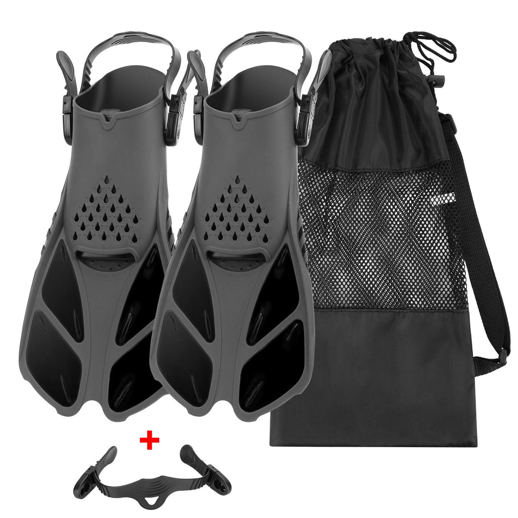 QKURT Snorkel Fins, Swimming Fins with Adjustable Buckles Open Heel, Diving Flippers for Men Women Youth Travel Size Short Fins for Snorkeling Diving Swimming black XS(Kids US Size 1-4) - BeesActive Australia