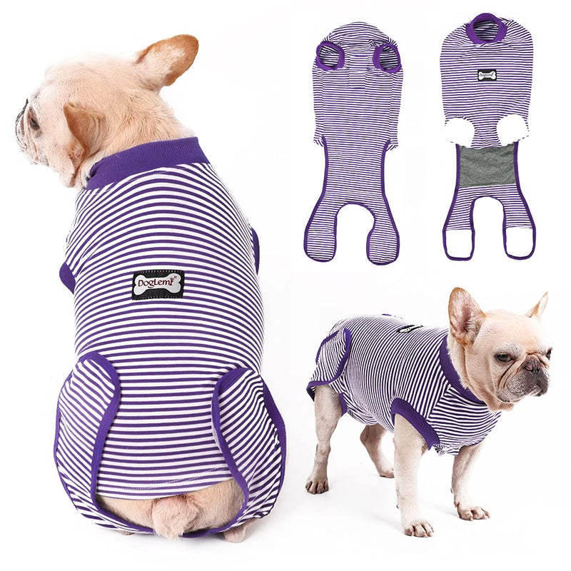 EMUST Dog Recovery Suit, After Surgery Wear for Dogs Male Female, Pet E-Collars Alternative Bandages, Professional Dog Onesie for Surgery for Abdominal Wounds X-Small Purple Strip - BeesActive Australia
