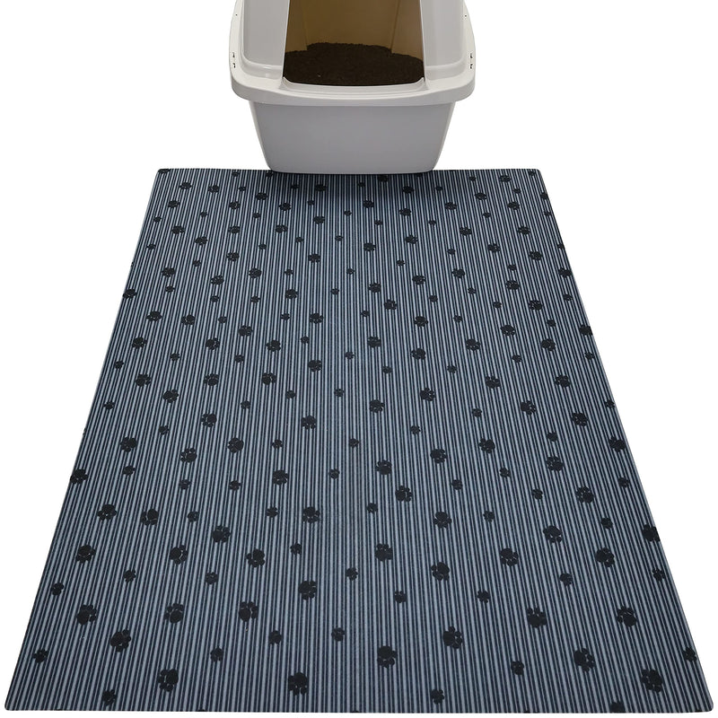 Drymate Original Cat Litter Mat, Contains Mess from Box for Cleaner Floors, Urine-Proof, Soft on Kitty Paws -Absorbent/Waterproof- Machine Washable, Durable (USA Made) Extra Large (28" x 36") Grey Stripe Black Paw - BeesActive Australia