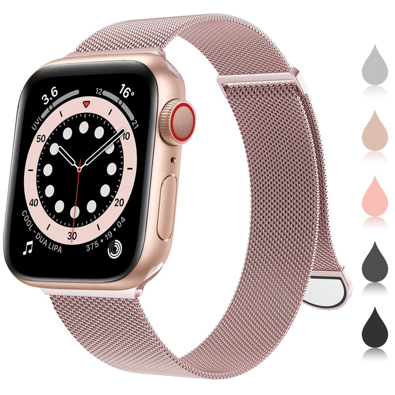 OULUOQI for Apple Watch Band Series SE 7 6 5 4 3 2 1 38mm 40mm 41mm 42mm 44mm 45mm Women and Men, Stainless Steel Mesh Loop Magnetic Clasp Replacement for iWatch Band ( Rose Gold） A--Rose Gold 38mm/40mm/41mm - BeesActive Australia