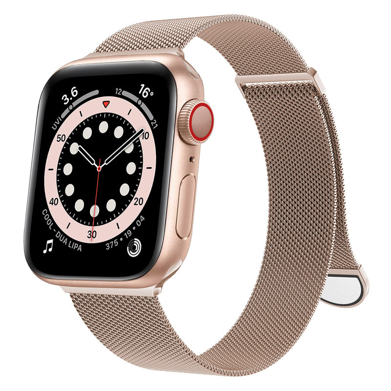 OULUOQI Compatible with Apple Watch Band 38mm 40mm 41mm 42mm 44mm 45mm Women and Men, Stainless Steel Mesh Loop Magnetic Clasp Replacement for iWatch Band Series SE 7 6 5 4 3 2 1 (38mm Champagne Gold) A-Champagne Gold 38mm/40mm/41mm - BeesActive Australia
