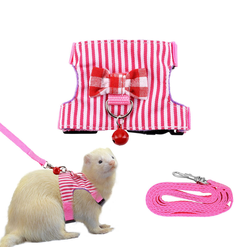 Filhome Small Pet Harness Vest and Leash Set with Bowknot and Bell Decor Chest Strap Harness Adjustable Soft Breathable for Outdoor Walking Guinea Pigs, Ferret, Chinchilla Pink - BeesActive Australia