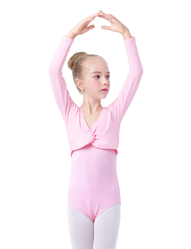 Lovdaswi Girls Dance Crop Coat Kids Ballet Long Sleeve Wrap Tops Pink Large - BeesActive Australia
