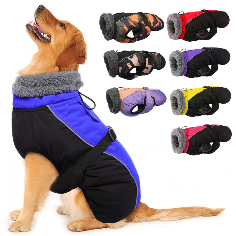 IECOii Extra Warm Dog Coat Reflective Adjustable Dog Jacket Dog Winter Coat with Buckle Fleece Turtleneck Dog Jacket for Cold Weather Soft Winter Coat for Small Medium Extra Large Dogs X-Large Blue - BeesActive Australia