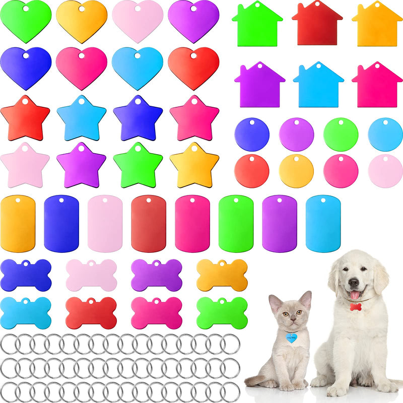 Frienda 48 Pcs Blank Pet ID Tag Colorful Aluminum Dog Cat Tags Blank Round Heart Star Bone House Rectangle Tags with Ring Pet ID Tags Pendant with Hole for Pet Dog Cat Name Phone Number, 6 Styles - BeesActive Australia