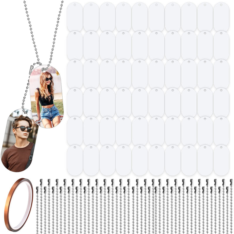 Sublimation Blank Dog Tag Aluminum White Sublimation Stamping Tag Pendants Double Sided Blank Stamping Metal Tags, 23.6 Inch Dog Tag Chain, Heat Tape for Personalized Pets Tags 31 - BeesActive Australia