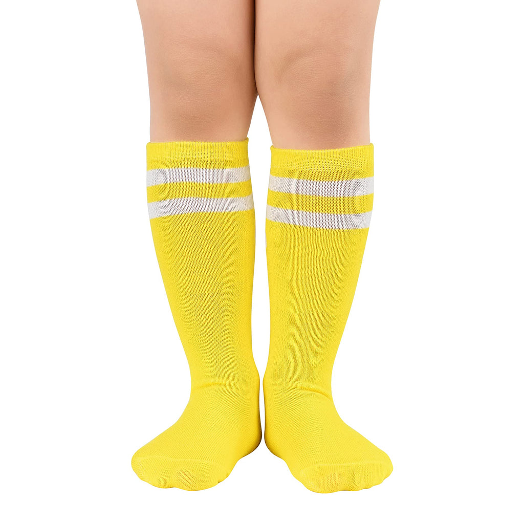 Kids Soccer Socks for Toddler Boys Girls Knee High Socks Stripes Cotton Sport Long Tube Sock One Size 1 Pair Yellow White - BeesActive Australia